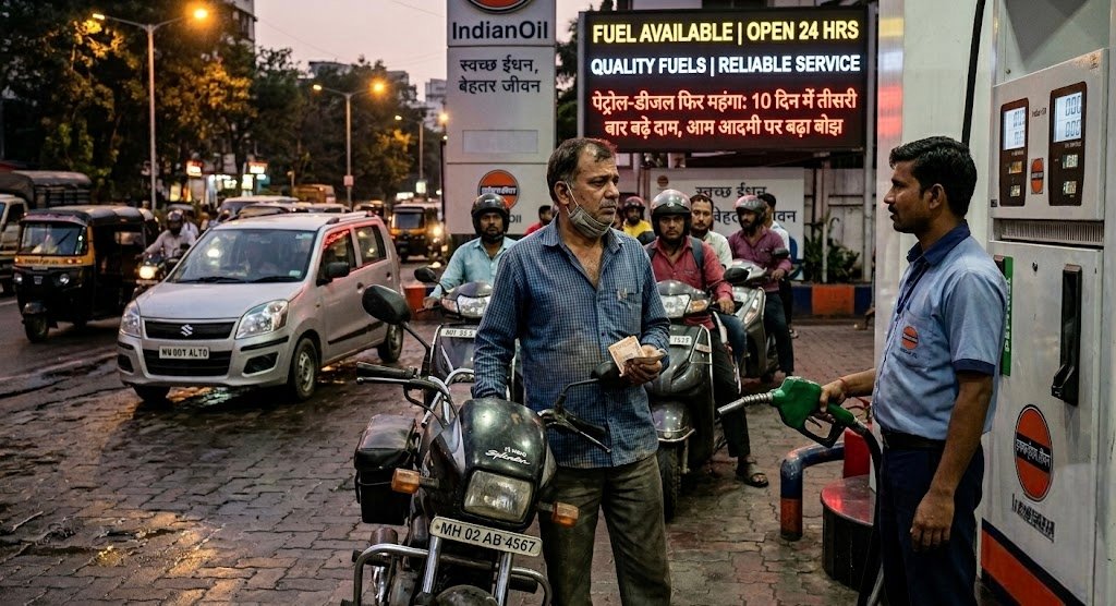 पेट्रोल-डीजल फिर महंगा: 10 दिन में तीसरी बार बढ़े दाम, आम आदमी पर बढ़ा बोझ